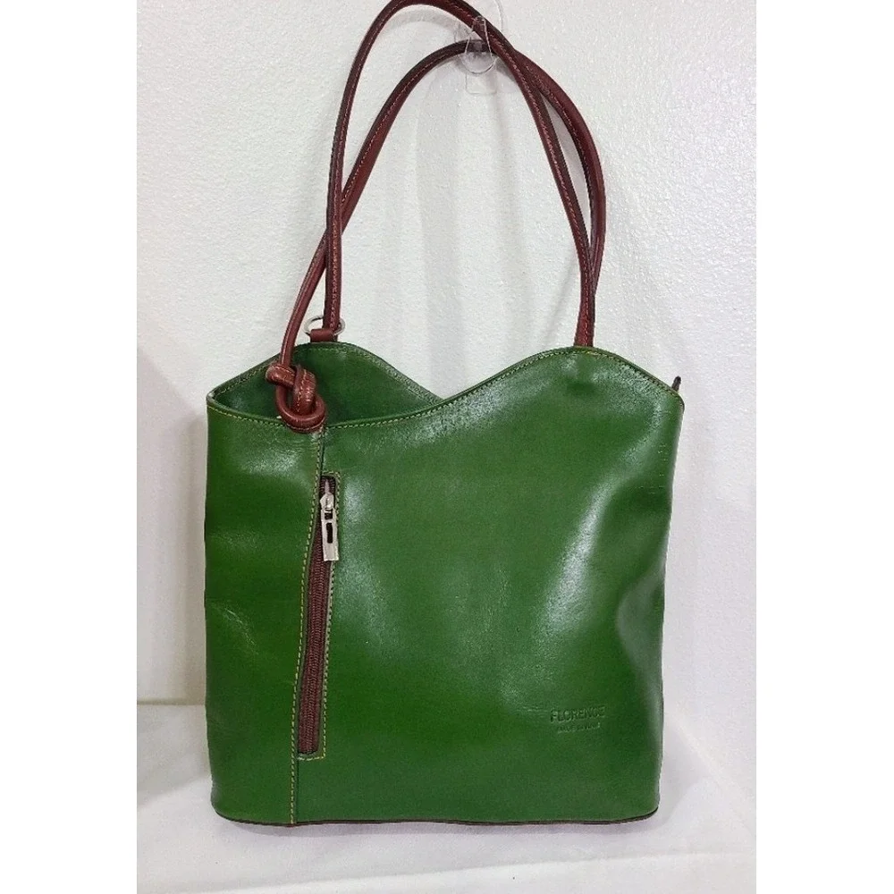 Florence Made In Italy Green Leather Convertible Backpack Shoulder Bag new - Picture 11 of 16